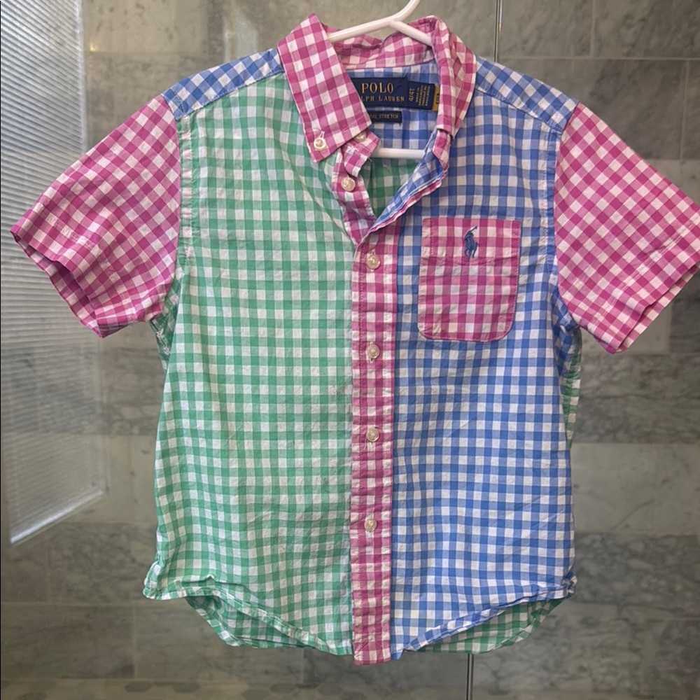 Polo Ralph Lauren Poplin Short Sleeve Fun Shirt Multicolor Gingham Shirt
